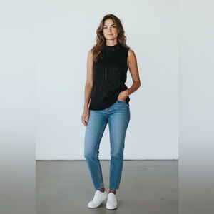 Women’s Sideffects Black Studded Beaded Ribbed Knit Sleeveless Tank Top Size L